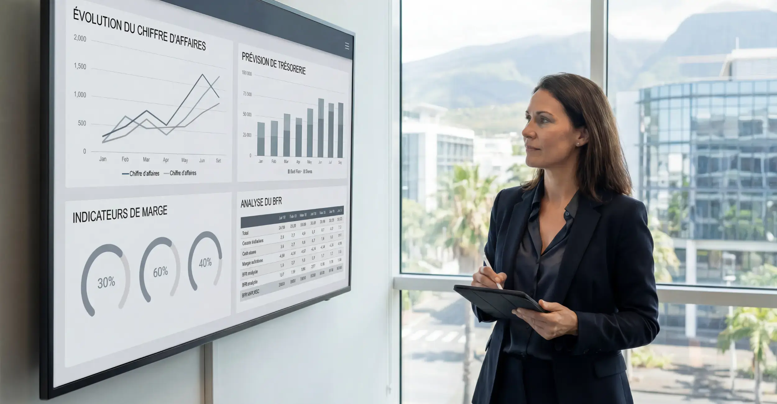 Une PDG qui gère le pilotage financier de son entreprise à La Réunion