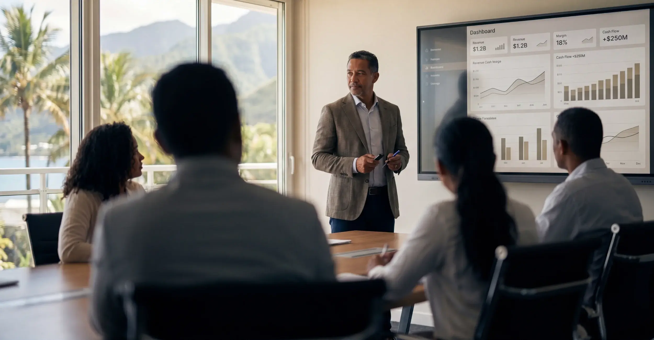 Un directeur qui présente les kpis financiers à son équipe