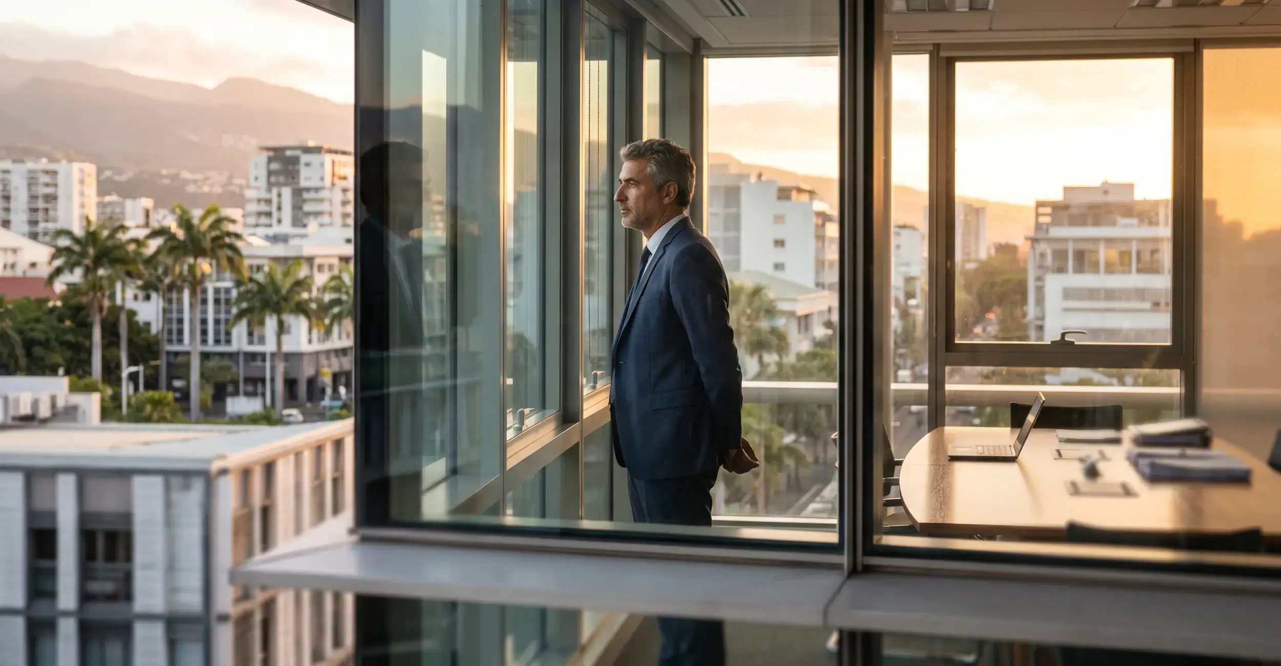 Un chef d'entreprise qui réfléchit aux risques financiers qui menacent sa PME à La Réunion 